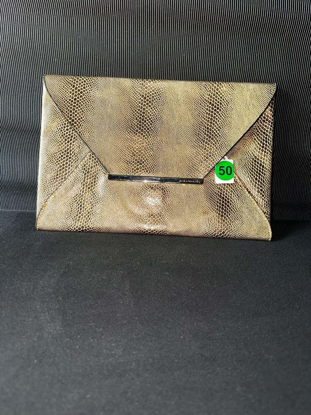 No.50 BCBGMaxAzria Metallic Gold Snakeskin Envelope Clutch